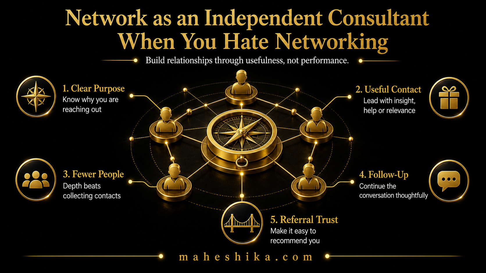 Independent consultant building genuine professional relationships without traditional networking events